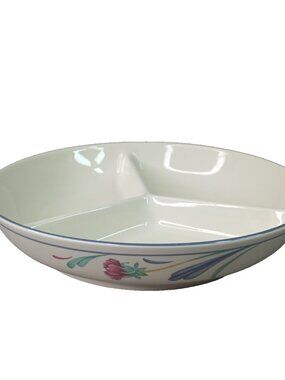 Lenox Poppies on Blue 3 Part Divided Serving Bowl Round 10 3/8" Preowned